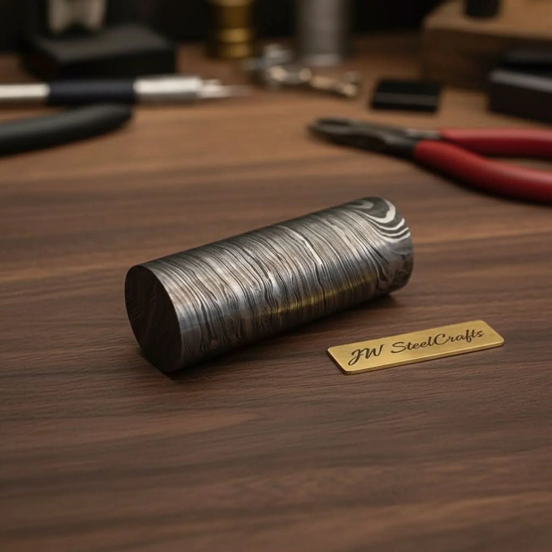 Twisted Damascus Round Bar Stock - Raw Billet for Rings, Knives by JW SteelCrafts