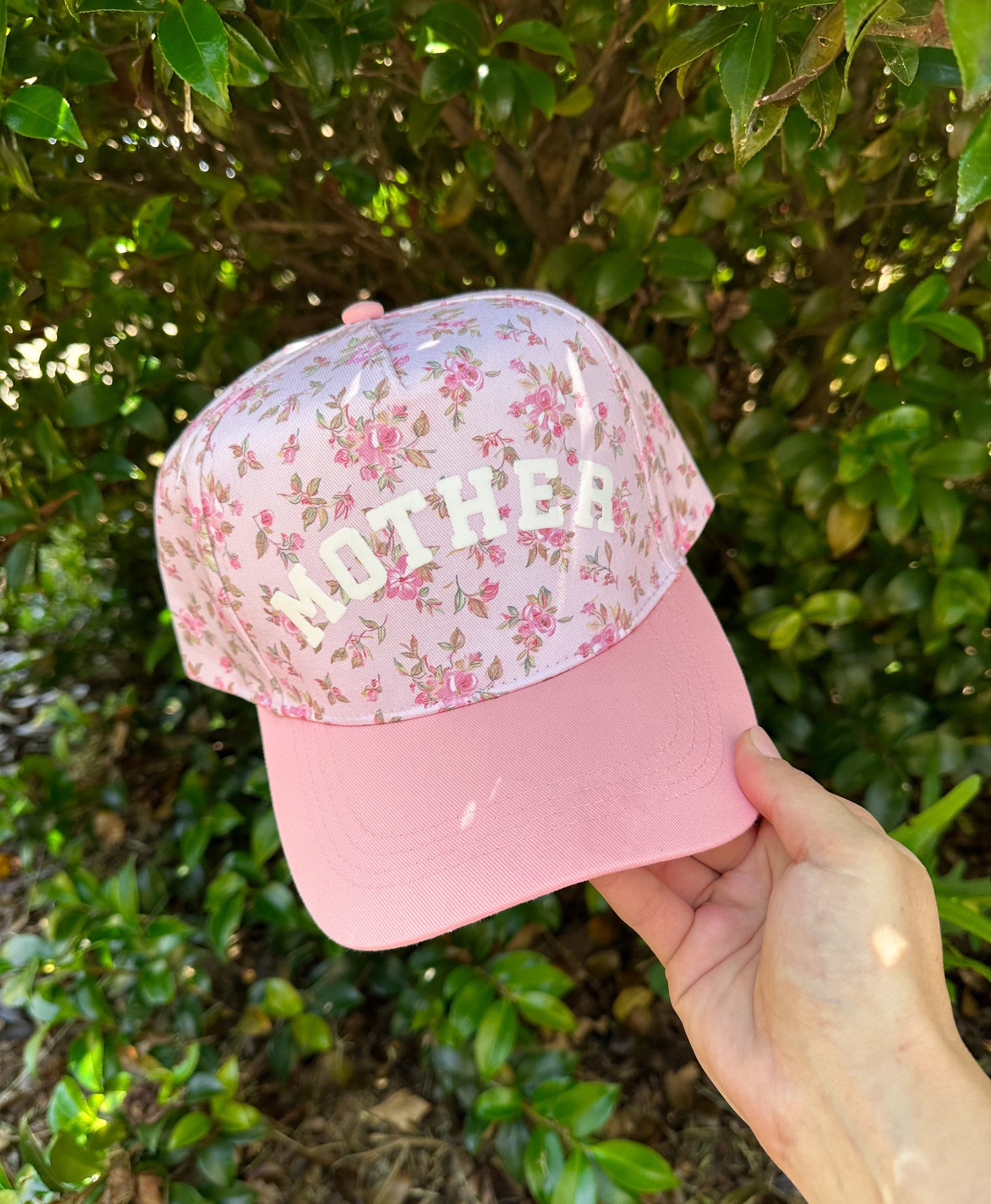 Mother Floral Light Pink Trucker Hat by Southern Bliss Company, Southern lifestyle apparel main product photo