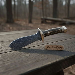 Handmade Persian-Style Upswept Bowie Knife with Stag Handle and Brass Pommel by JW SteelCrafts