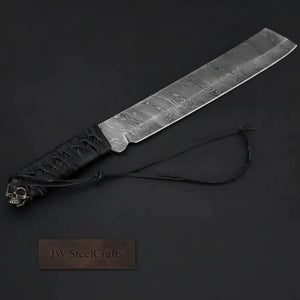 9 Inch Damascus Steel Tanto Knife with Cord Wrapped Handle – 16 Inch Overall by JW SteelCrafts