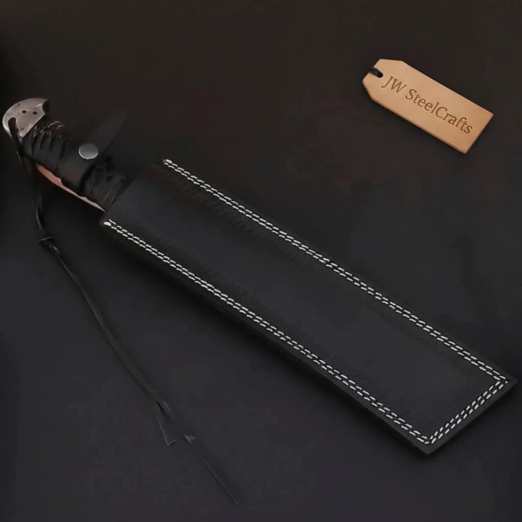 9 Inch Damascus Steel Tanto Knife with Cord Wrapped Handle – 16 Inch Overall detail view by JW SteelCrafts