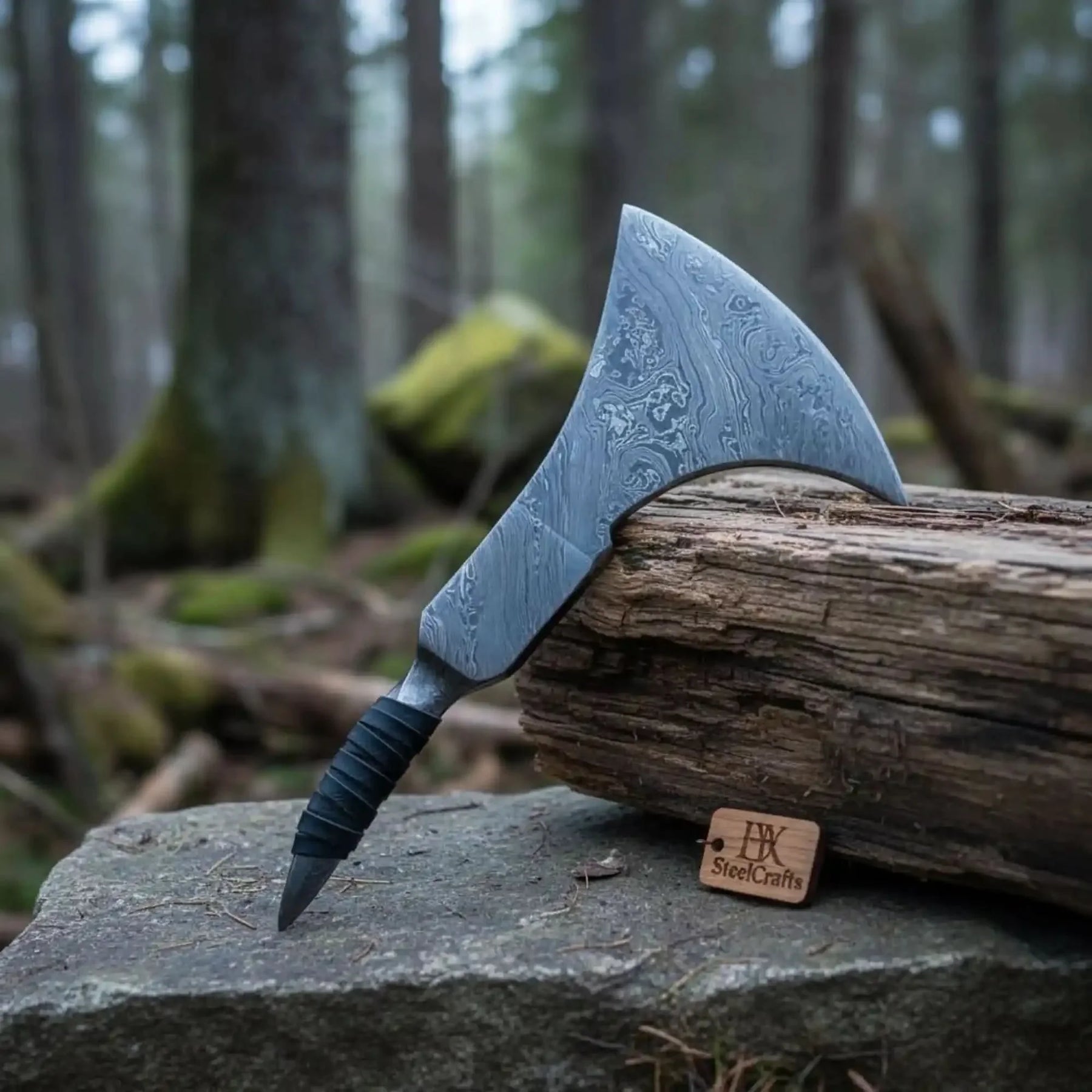 Custom Handmade Damascus Steel Tomhawk Viking Axe Head 10" long by JW SteelCrafts