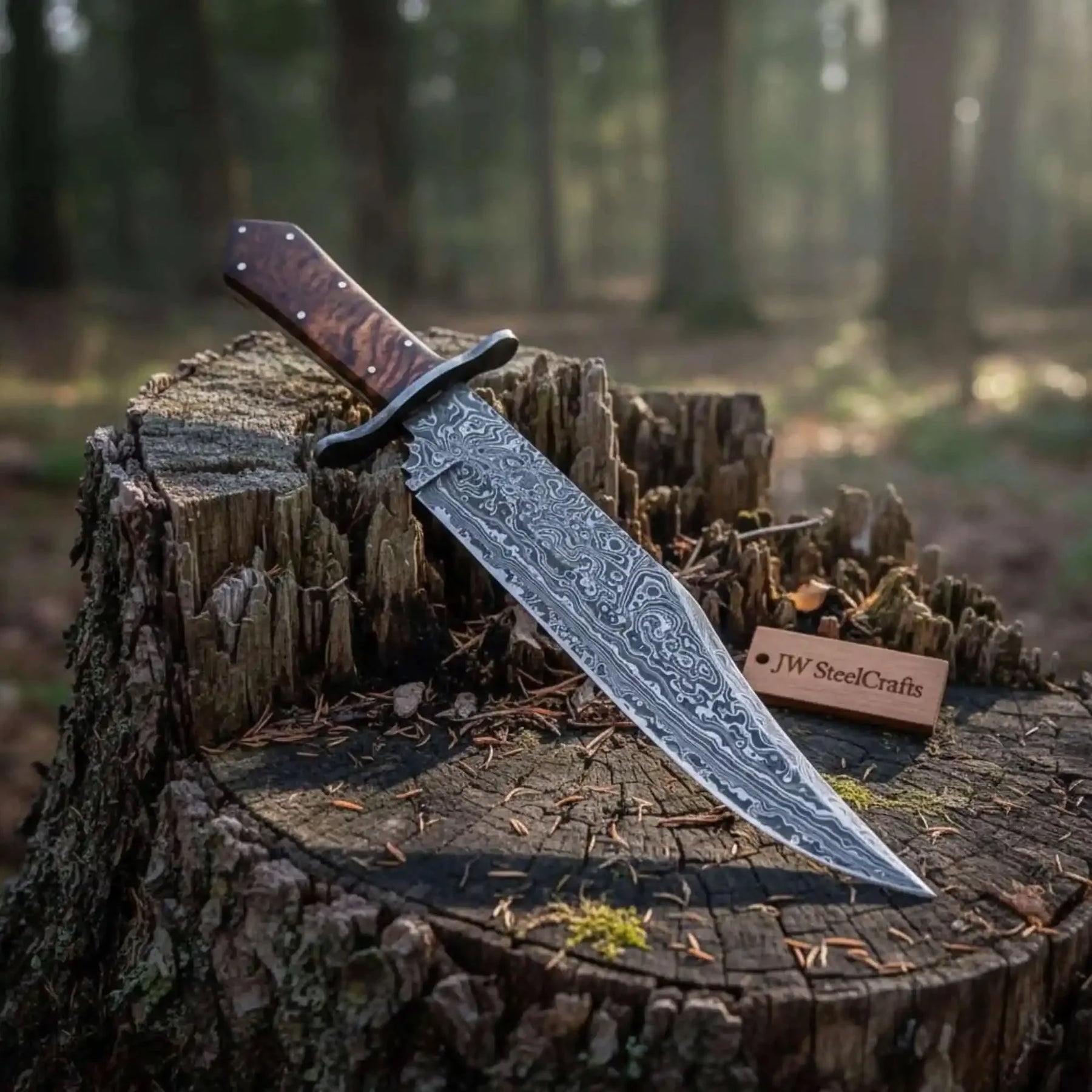 Handmade Victorian Style Bowie Knife with Damascus Steel Blade & Walnut Burl Handle | JW SteelCrafts by JW SteelCrafts