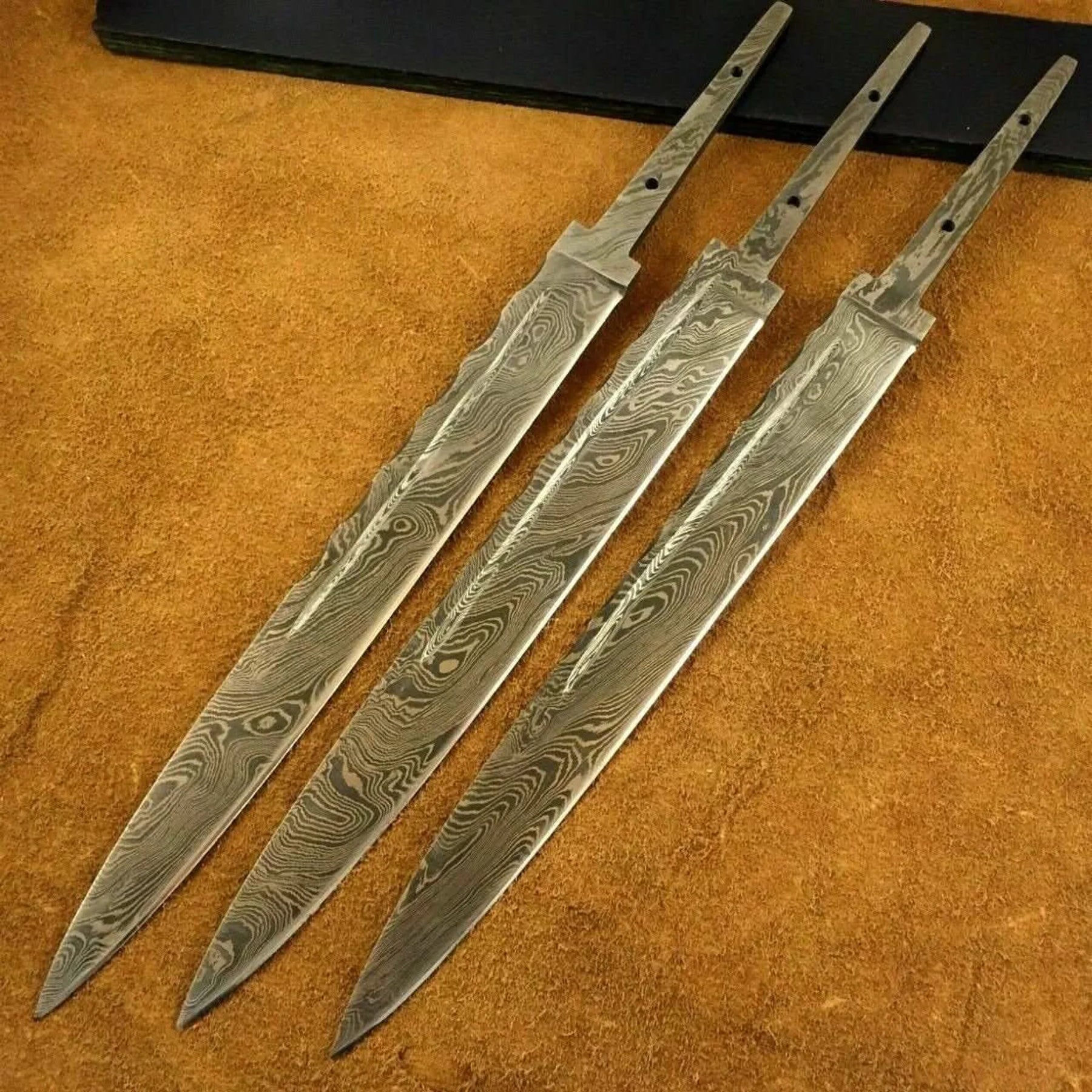 Lot of 3 Handmade Damascus Steel Blade Blank-Scottish Dirk-Knife Making by JW SteelCrafts