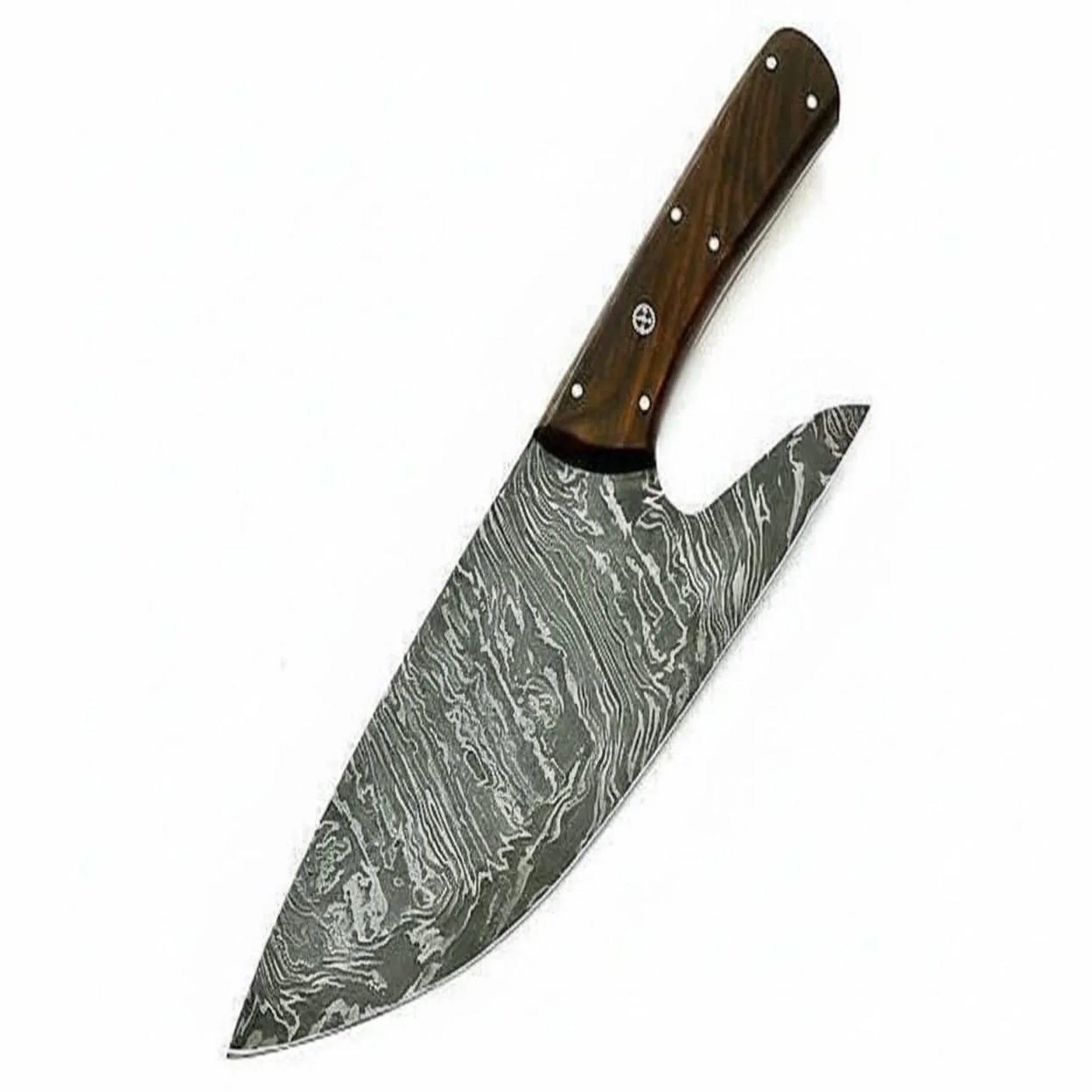 Damascus Steel Mini Cleaver Chef Knife with Rosewood Handle – 10 Inch Overall detail view by JW SteelCrafts