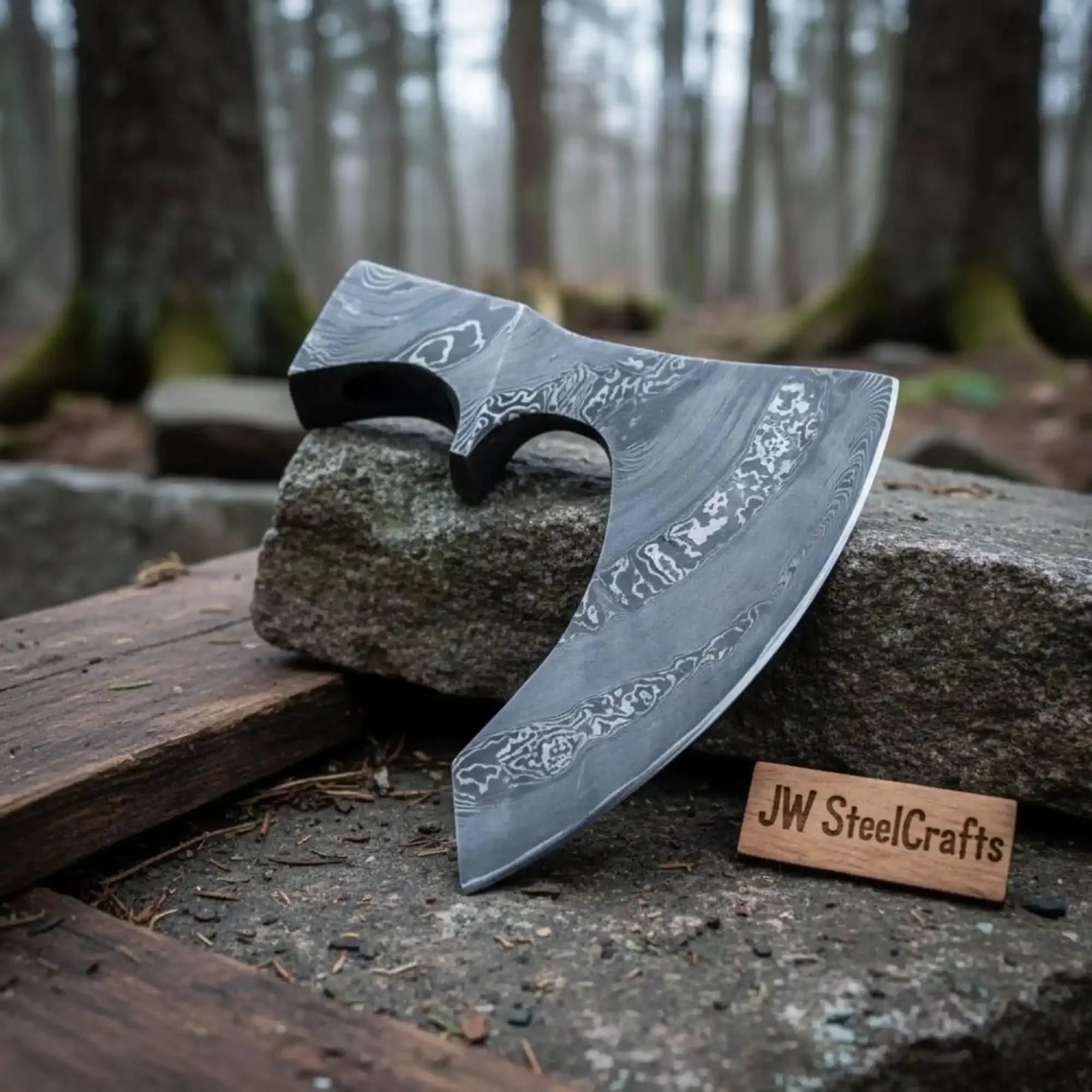 Stonebrand Damascus Viking Axe Handmade Forged 9" Head by JW SteelCrafts