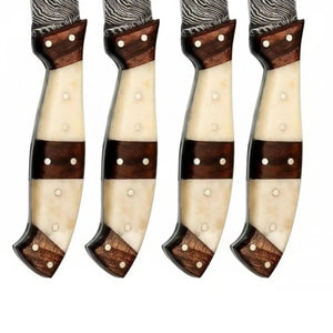 5-Piece Handmade Damascus Steak Knife Set, Bone & Rosewood Handle, Premium Dining Knives detail view by JW SteelCrafts