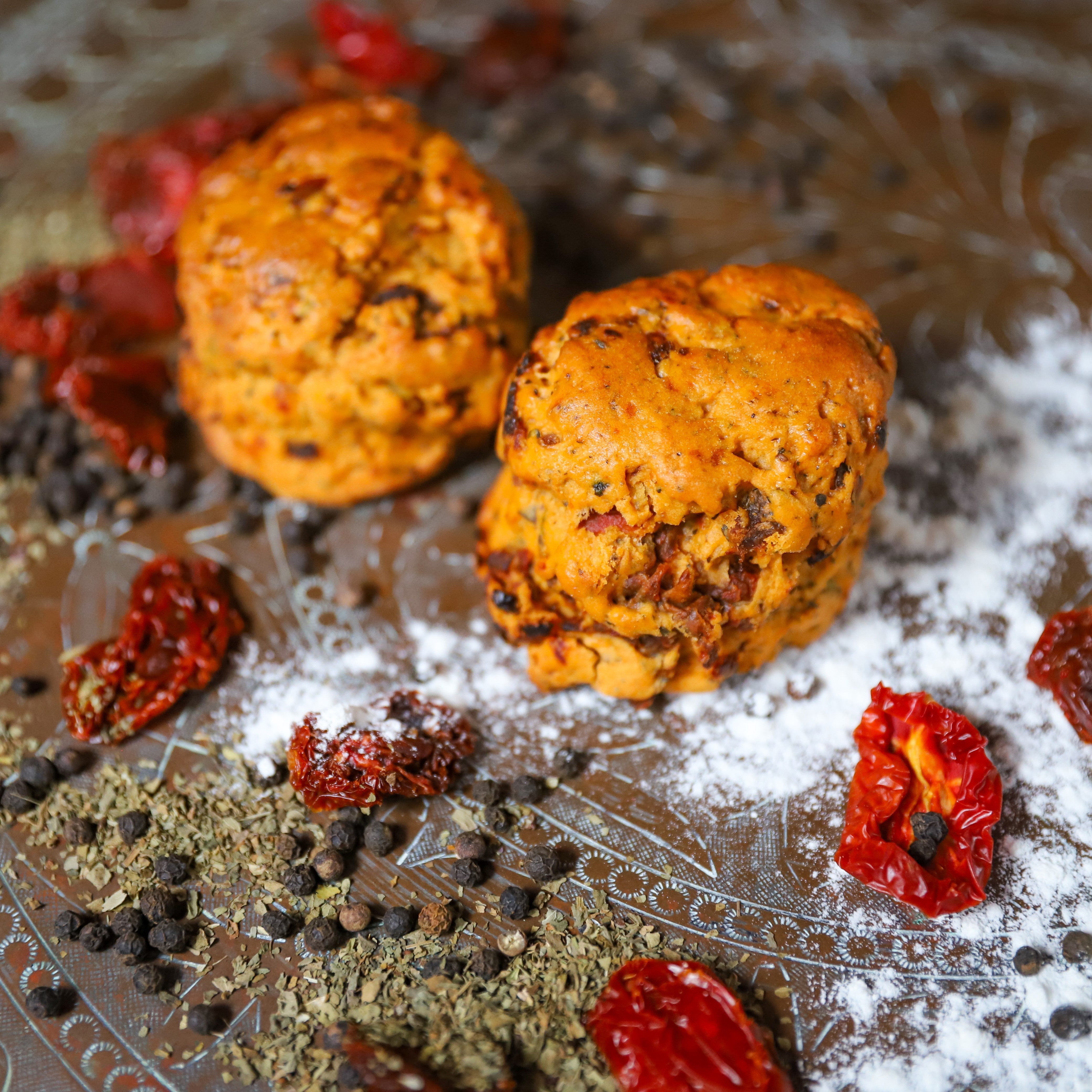 Sun Dried Tomato, Basil & Black Peppercorn Scones detail view by Two and a Half Irishmen - Traditional Irish Baking