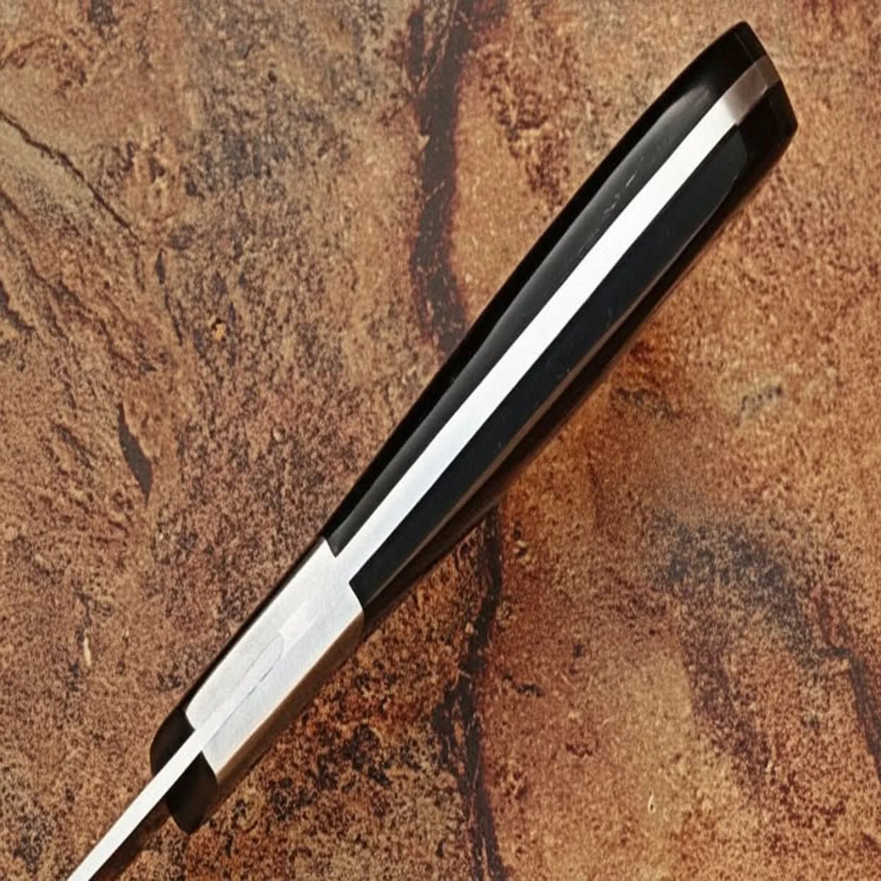 Handcrafted Damascus Steel Chef Knife, Black Resin Handle, Japanese Kitchen Blade by JW SteelCrafts detail view by JW