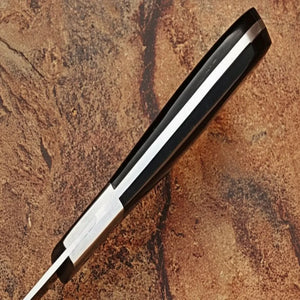 Handcrafted Damascus Steel Chef Knife, Black Resin Handle, Japanese Kitchen Blade by JW SteelCrafts detail view by JW