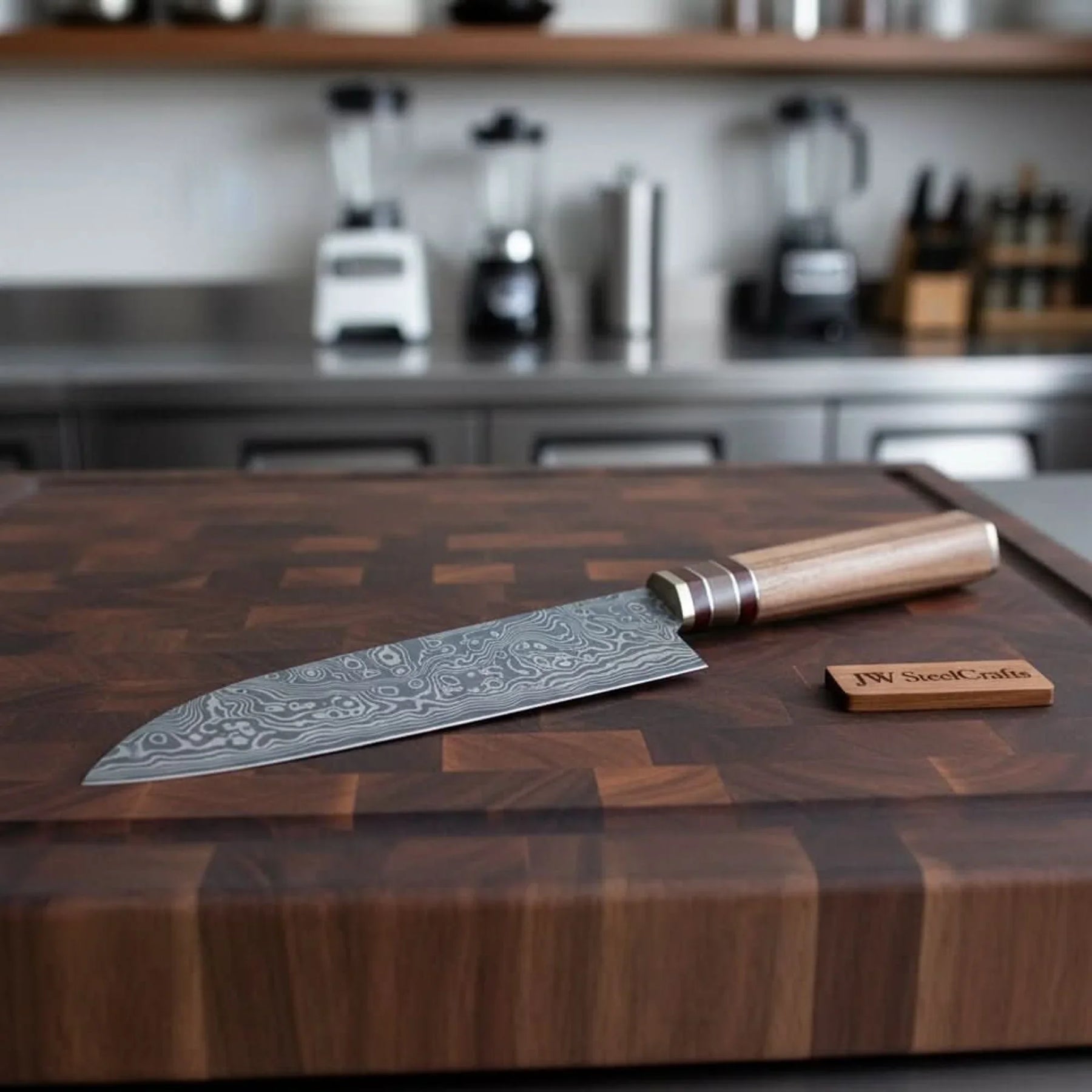Japanese Utility Knife, Handmade Damascus Petty Knife with Walnut Handle, Small Kitchen Knife by JW SteelCrafts