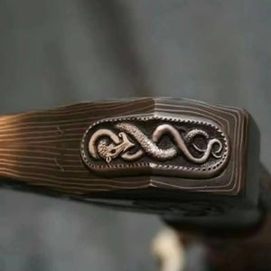 Wolf's Fang Viking Axe & Knife Set with Carved Hardwood Handle detail view by JW SteelCrafts