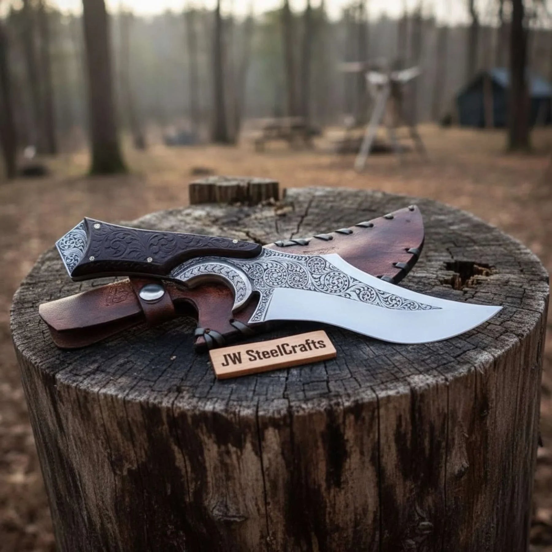 Frontier Persian Clip Point Bowie Knife Engraved D2 Steel Fixed Blade by JW SteelCrafts