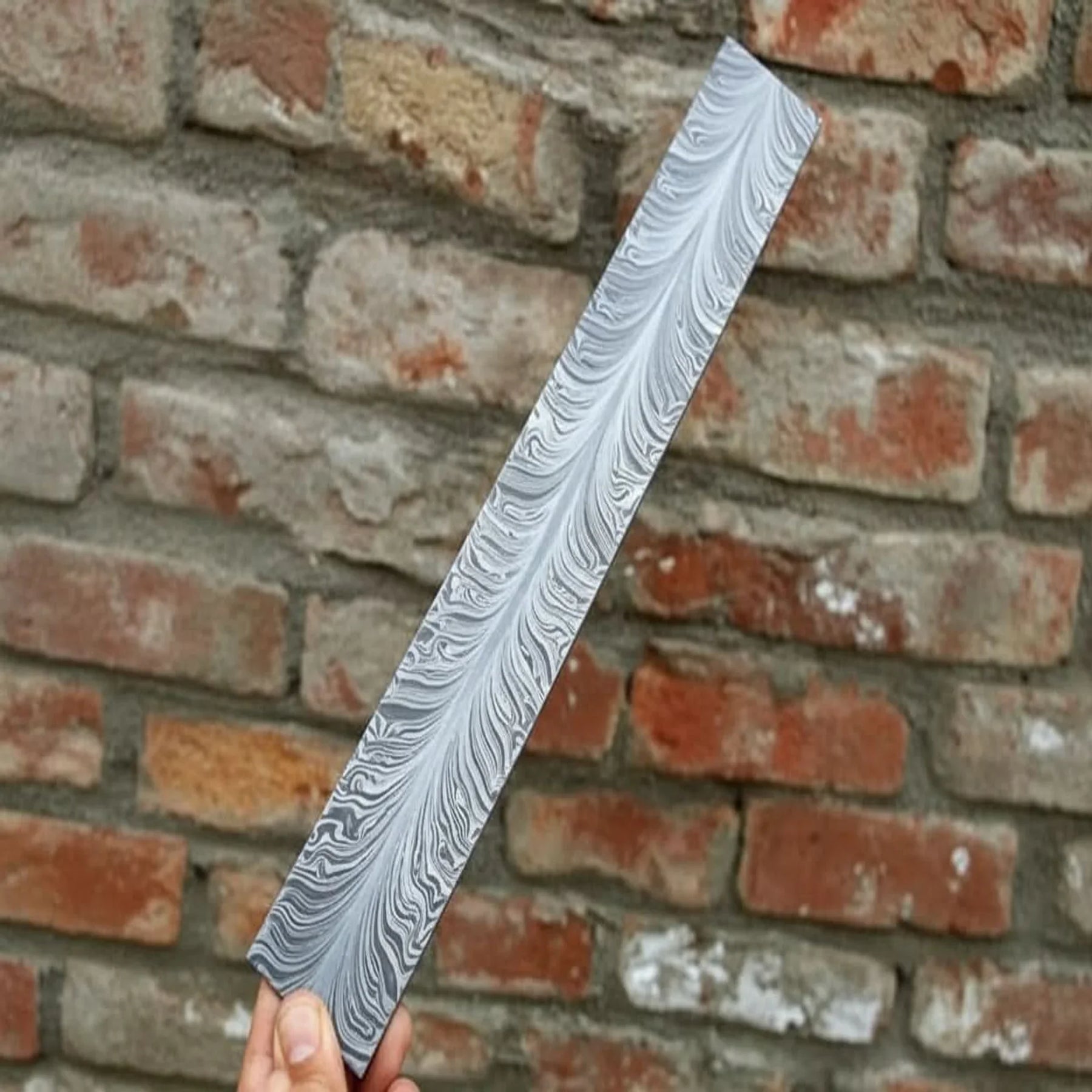 10 Inch Feather Pattern Damascus Steel Billet Bar for Knife and Tool Making by JW SteelCrafts