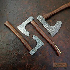 Custom Handmade Bearded Viking Axe with Damascus Steel Blade and Hardwood Handle | JW SteelCrafts detail view by JW