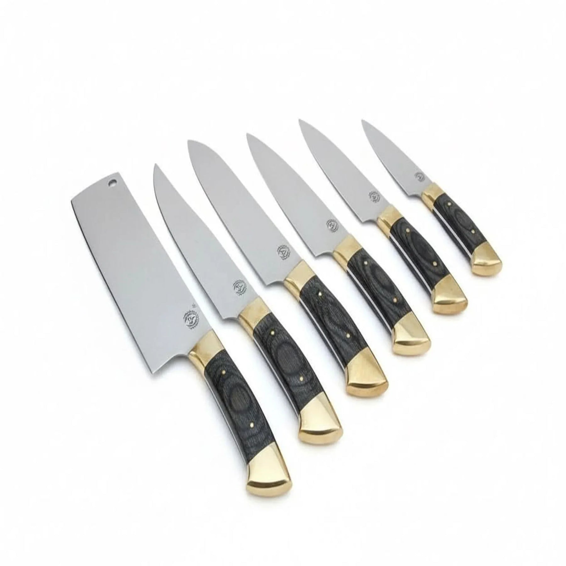 J2 mirror-polished kitchen knife set with black Pakka wood handles