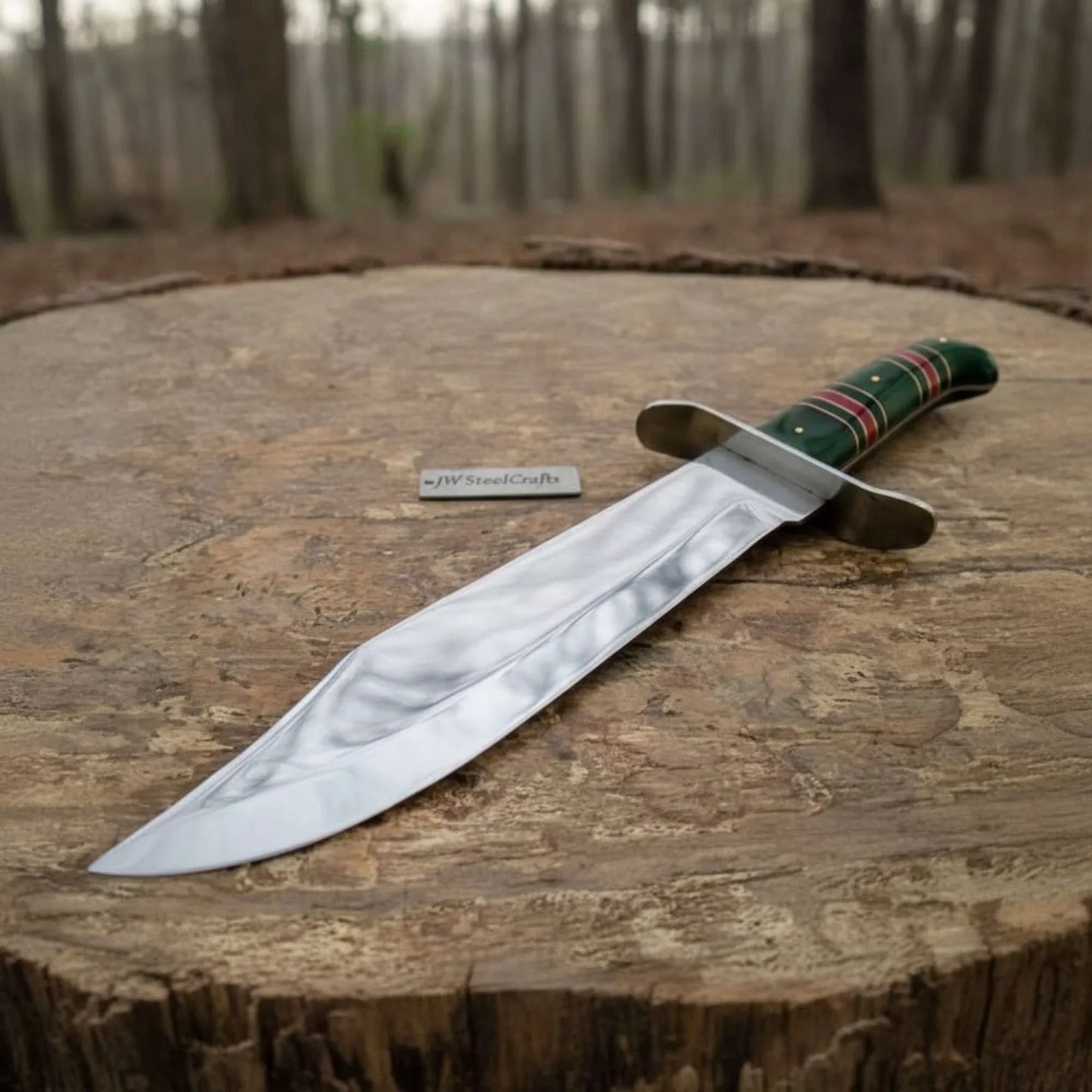 Sheffield Clip Point Bowie Knife Mirror Polish Steel with S Guard and Stacked Handle by JW SteelCrafts
