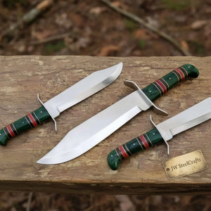 Sheffield Clip Point Bowie Knife Mirror Polish Steel with S Guard and Stacked Handle detail view by JW SteelCrafts
