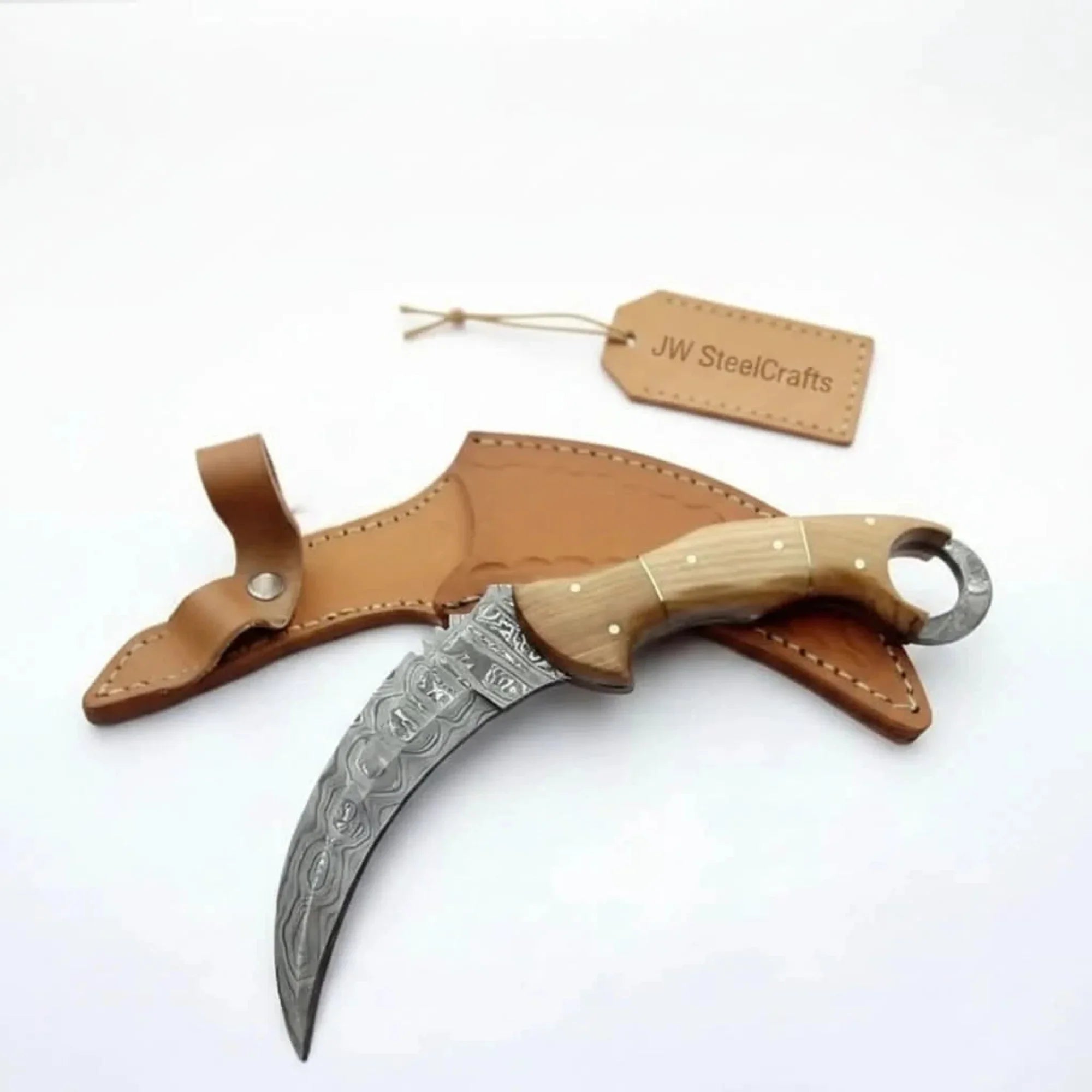 Custom Handmade Damascus Steel Full Tang Karambit Knife by JW SteelCrafts