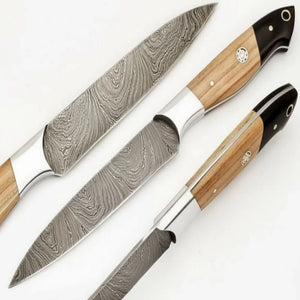 9" Handmade Damascus Steel Utility Knife with Olive Wood Handle by JW SteelCrafts