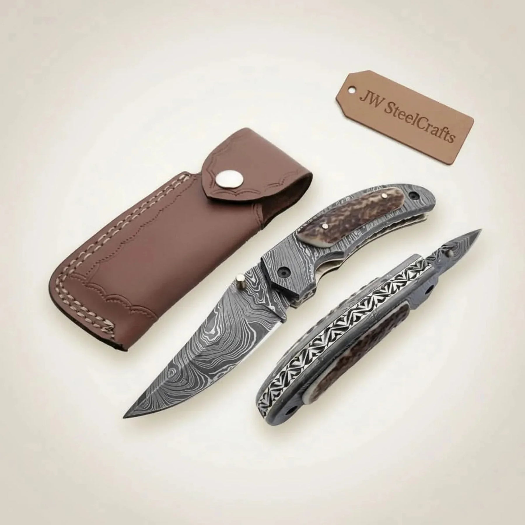 Handmade Damascus Folding Pocket Knife with Floral Engraved Handle – Compact EDC Knife by JW SteelCrafts by JW SteelCrafts