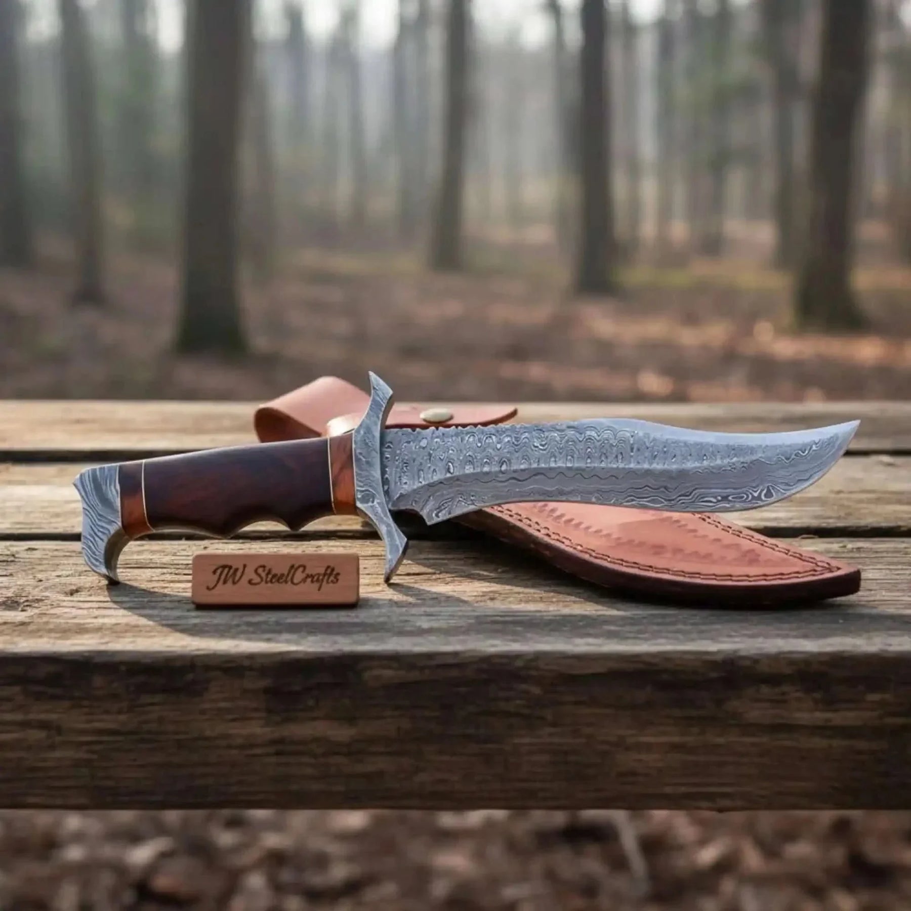 Handmade Frontier Bowie Knife – Damascus Steel Clip Point Blade by JW SteelCrafts