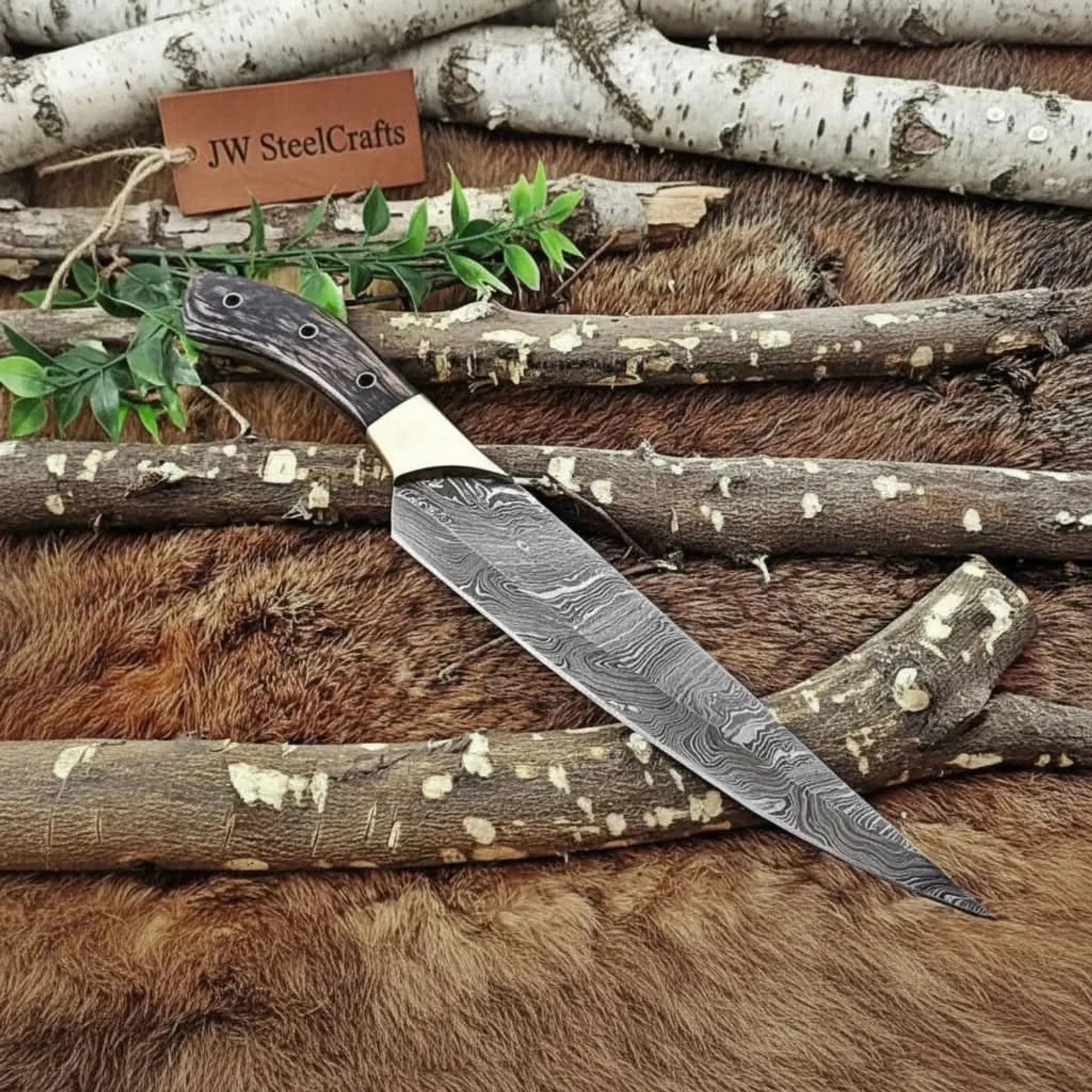 12-Inch All-Purpose Damascus Chef Knife with Brass Bolster & Pakka Wood Handle by JW SteelCrafts
