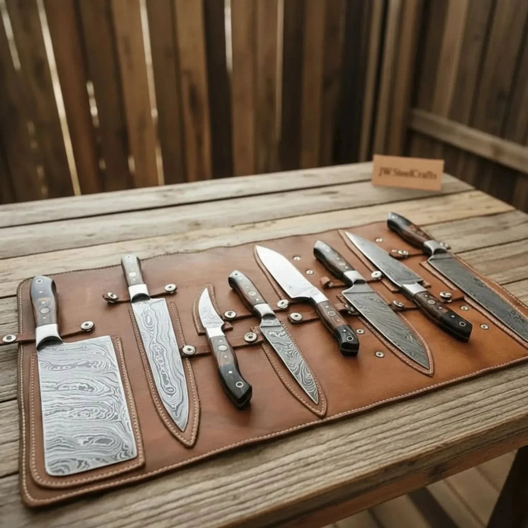 8-Piece Damascus Kitchen Knife Set wit 7 to 13 Inch Blades by JW SteelCrafts