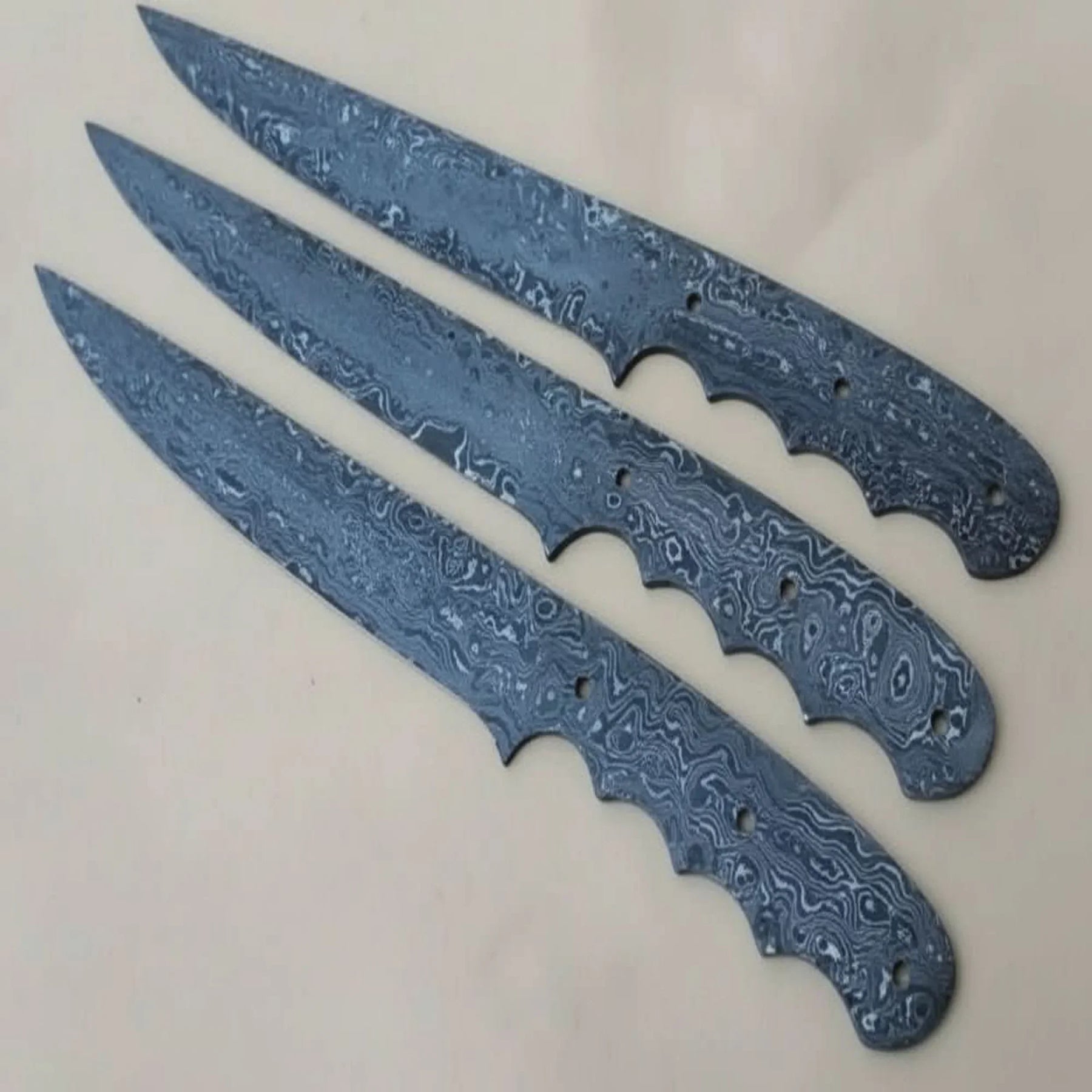 Custom Handmade Damascus Steel Fillet Knife Blank Blades Set of 3 – Full Tang Twist Pattern Flexible Fillet Knife Blanks for