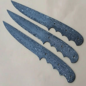 Custom Handmade Damascus Steel Fillet Knife Blank Blades Set of 3 – Full Tang Twist Pattern Flexible Fillet Knife Blanks for