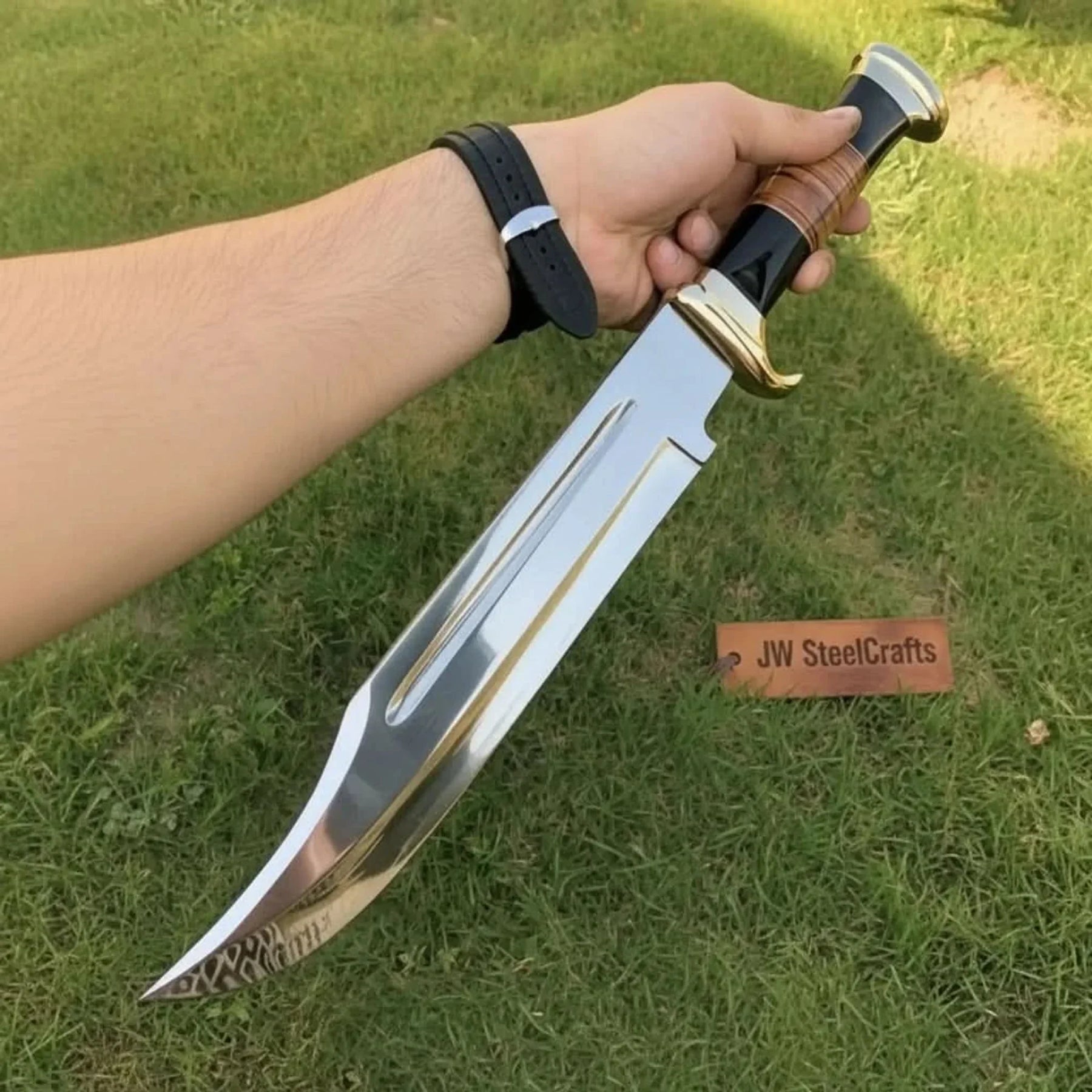 Dundee Clip Point Bowie Knife – Handmade 17 Inch Frontier Blade, Damascus or High Polish Steel | JW SteelCrafts by JW