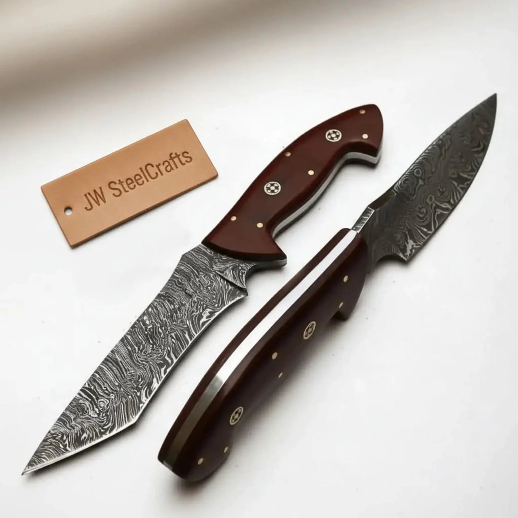 Handmade Damascus Steel Chestnut Skinner Knife Set 10" Fixed Blade Knife by JW SteelCrafts