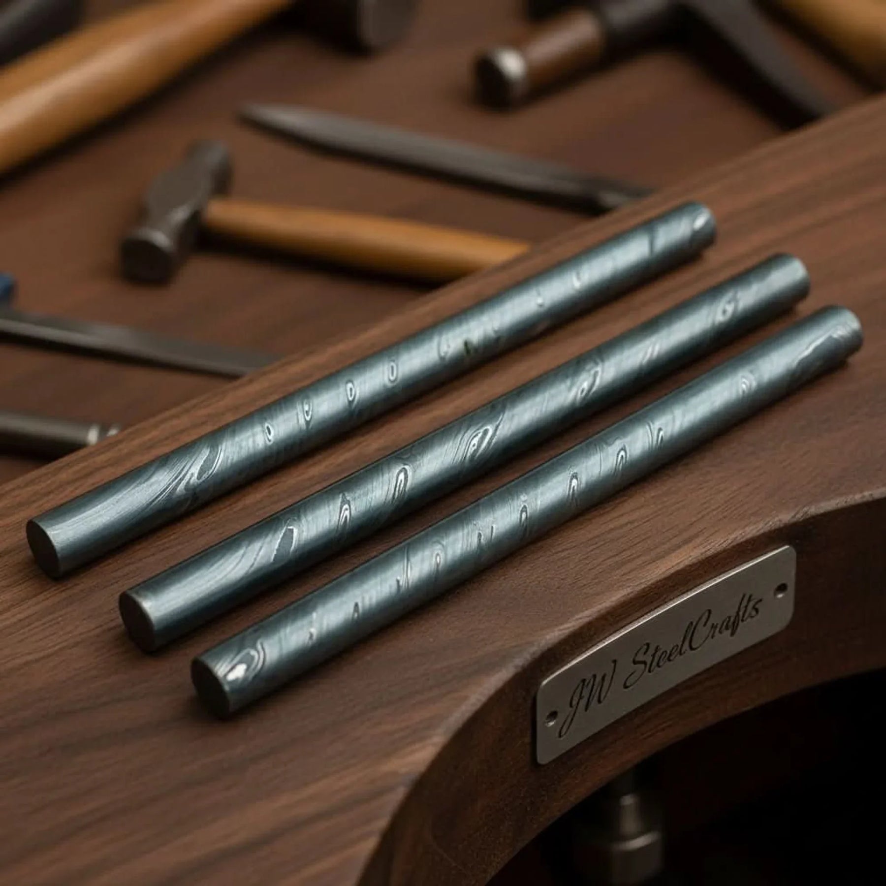 Anvilkin Damascus Rod 10" Handmade Twist Pattern Set of 3 Damascus Steel Twist Pattern Rods 25 mm for Rings Guards and