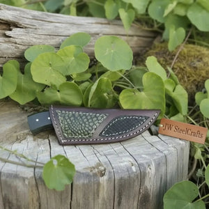Damascus Skinner Knife Green Black Micarta Handle 3 Inch Blade detail view by JW SteelCrafts