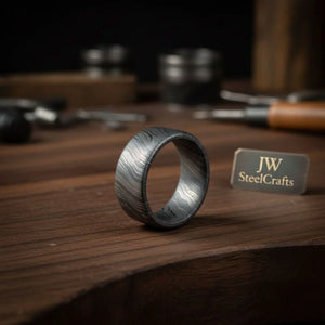 Flat Twist Damascus Wedding Band with Bold Wavy Pattern by JW SteelCrafts