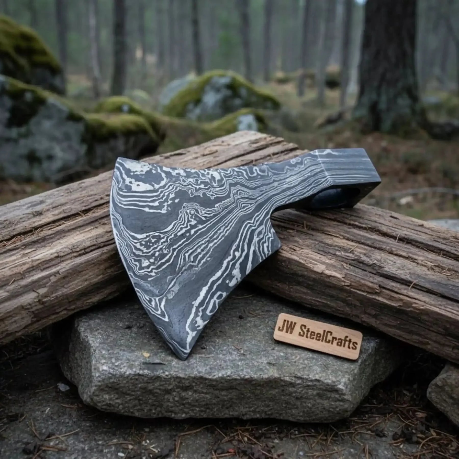 Duskforge Axe Head Blank 6" Handmade Lightweight Damascus Steel by JW SteelCrafts
