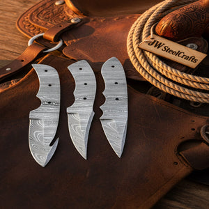 Handmade Damascus Steel Blank Blade Skinner Knife - Lot of 3/ For Knife Making detail view by JW SteelCrafts