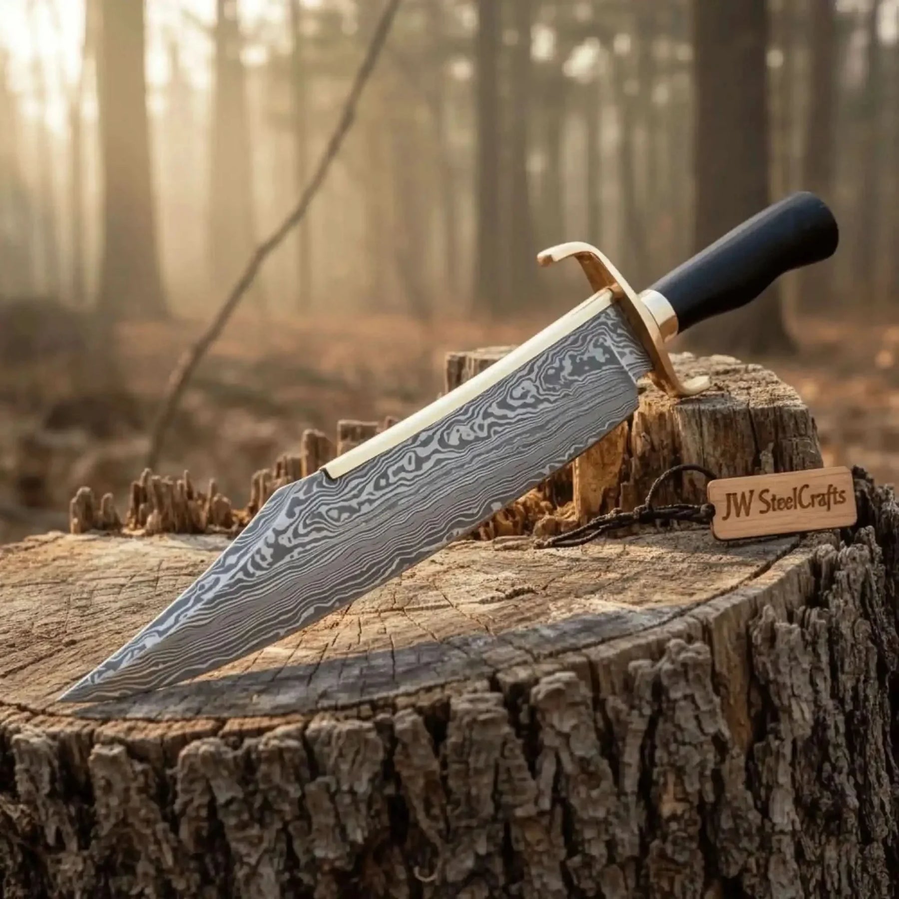 Handmade Frontier Clip Point Bowie Knife Damascus Steel or Mirror Polished Carbon Steel | JW SteelCrafts by JW SteelCrafts