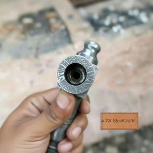Damascus Steel Tabar Style Hand Axe with Crescent Edge and Spike | JW SteelCrafts detail view by JW SteelCrafts