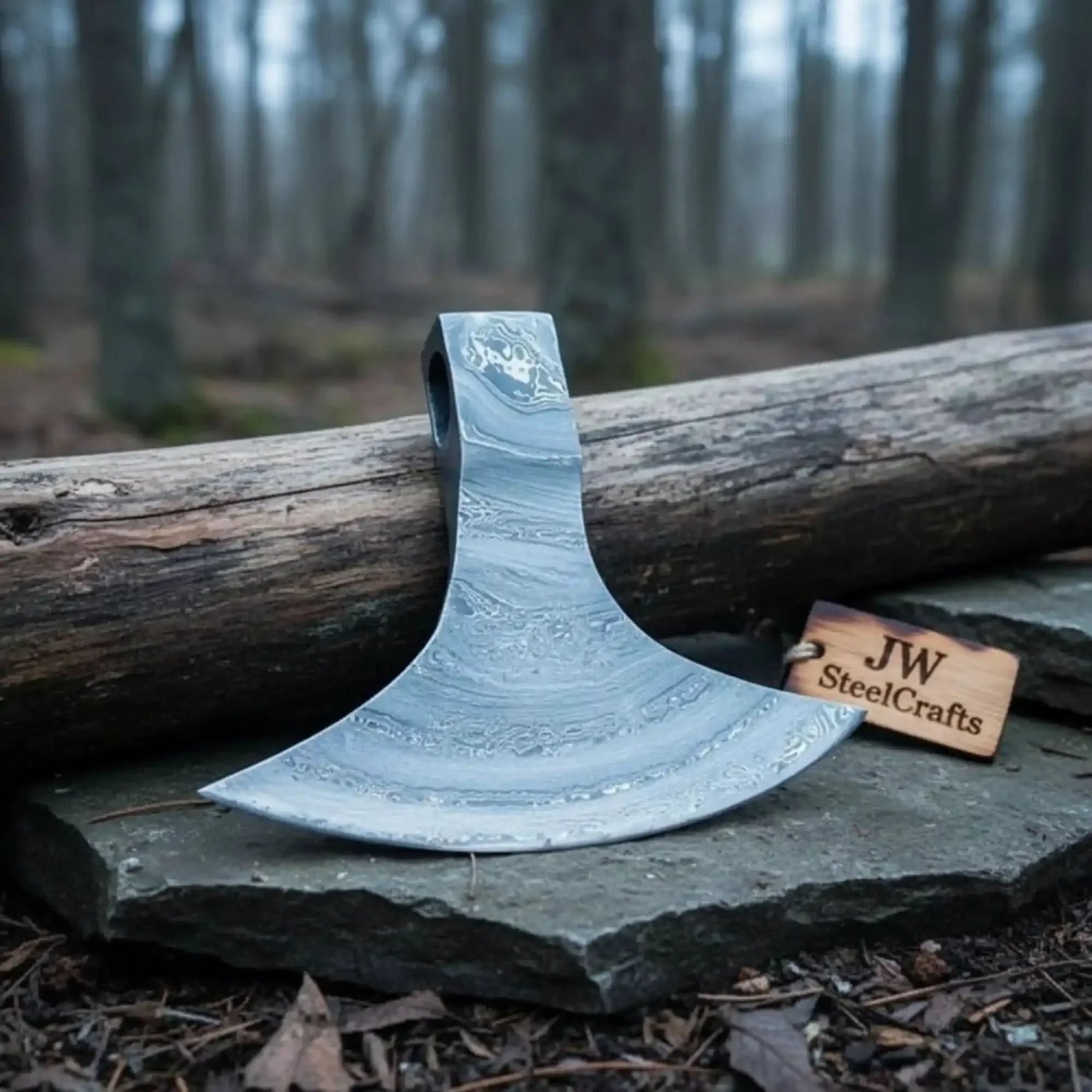 Duskmoor Axe Head 7" Handmade Damascus Steel Bearded Axe Blank by JW SteelCrafts
