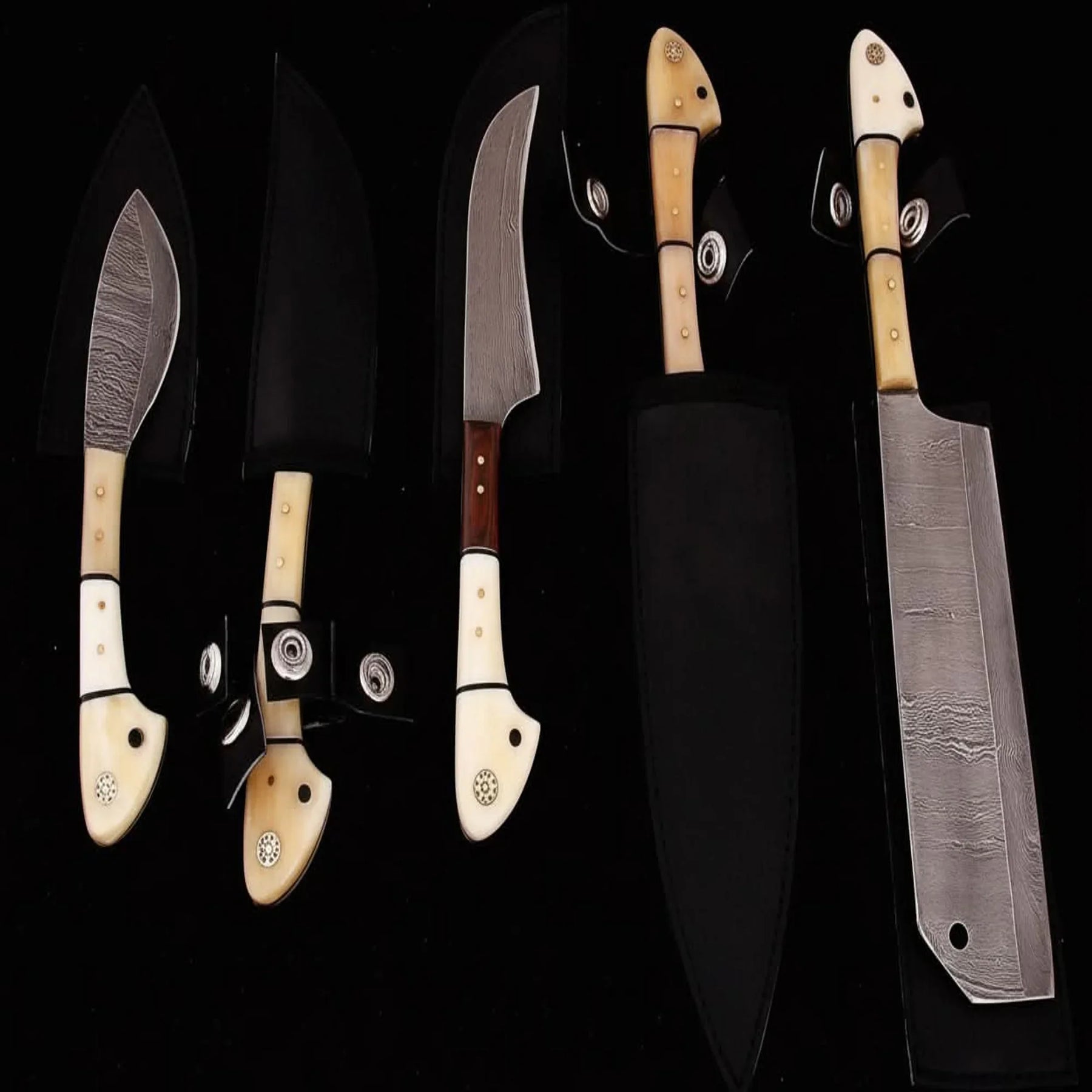 EST Custom Handmade Damascus Steel Beautiful 5Pcs. Kitch DK-0011 detail view by JW SteelCrafts