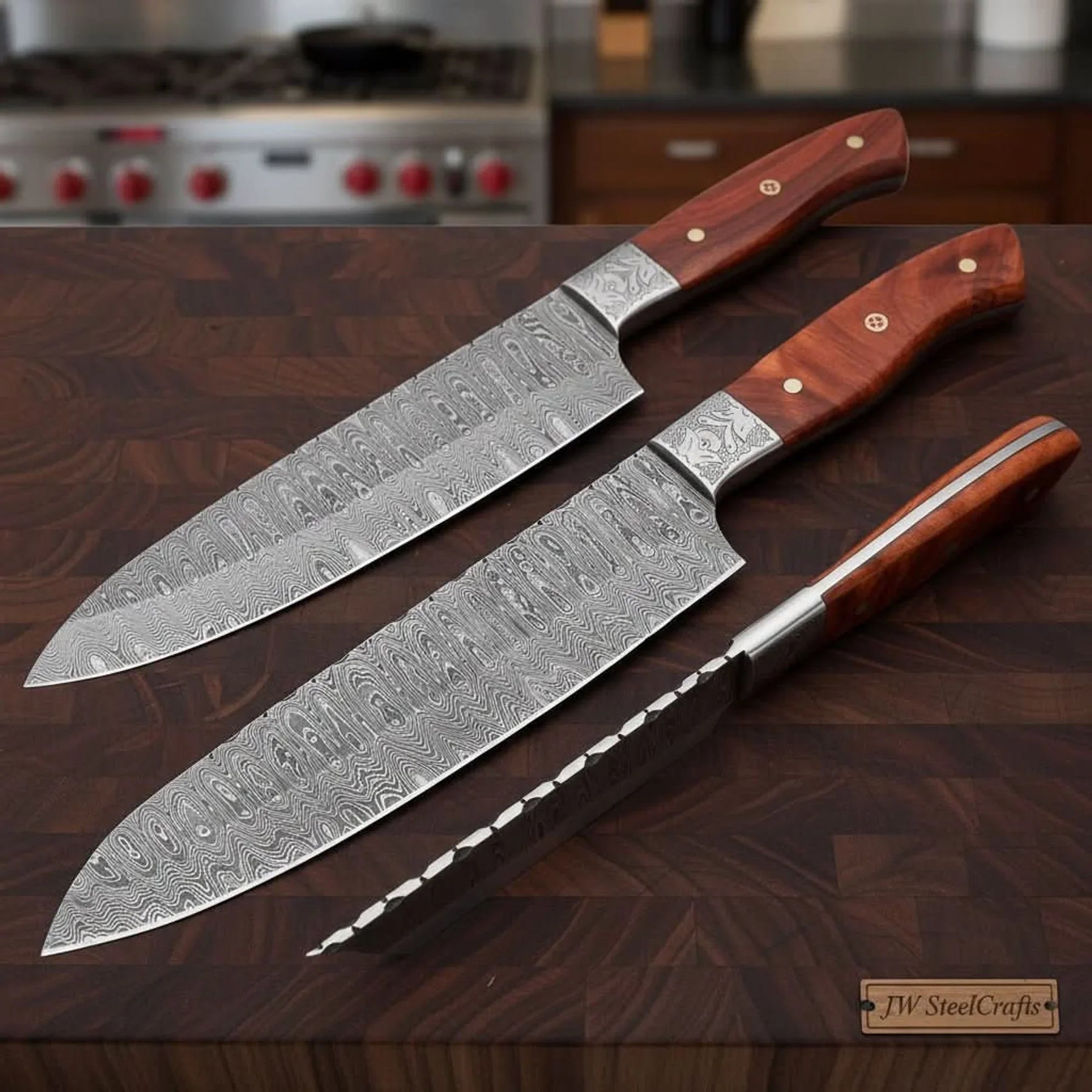 Handmade Damascus Gyuto Knife Set, Japanese Chef Knives with Forged Steel & Pakka Wood Handles by JW SteelCrafts