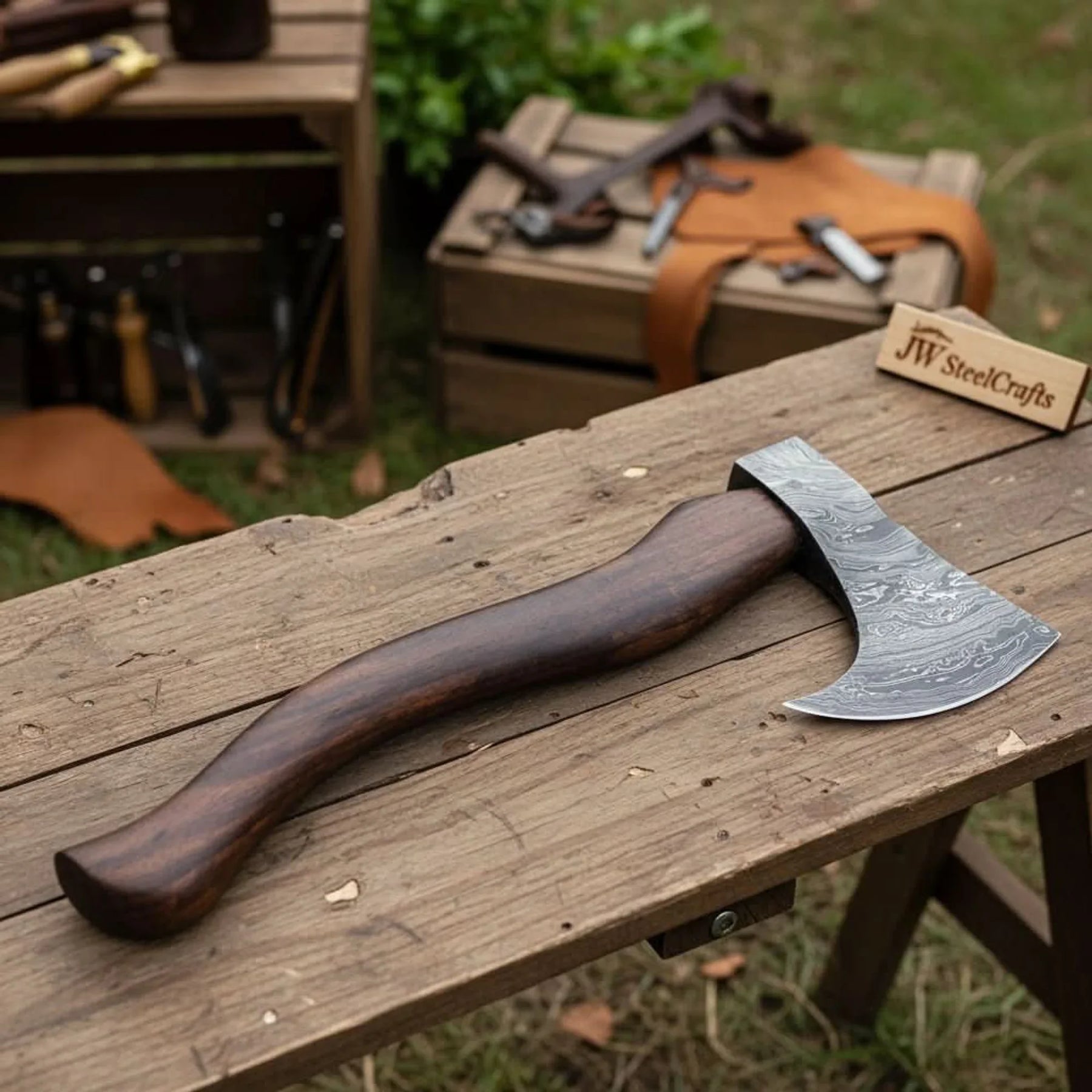 Single-Bit Bushcraft Hatchet with Crescent Edge by JW SteelCrafts