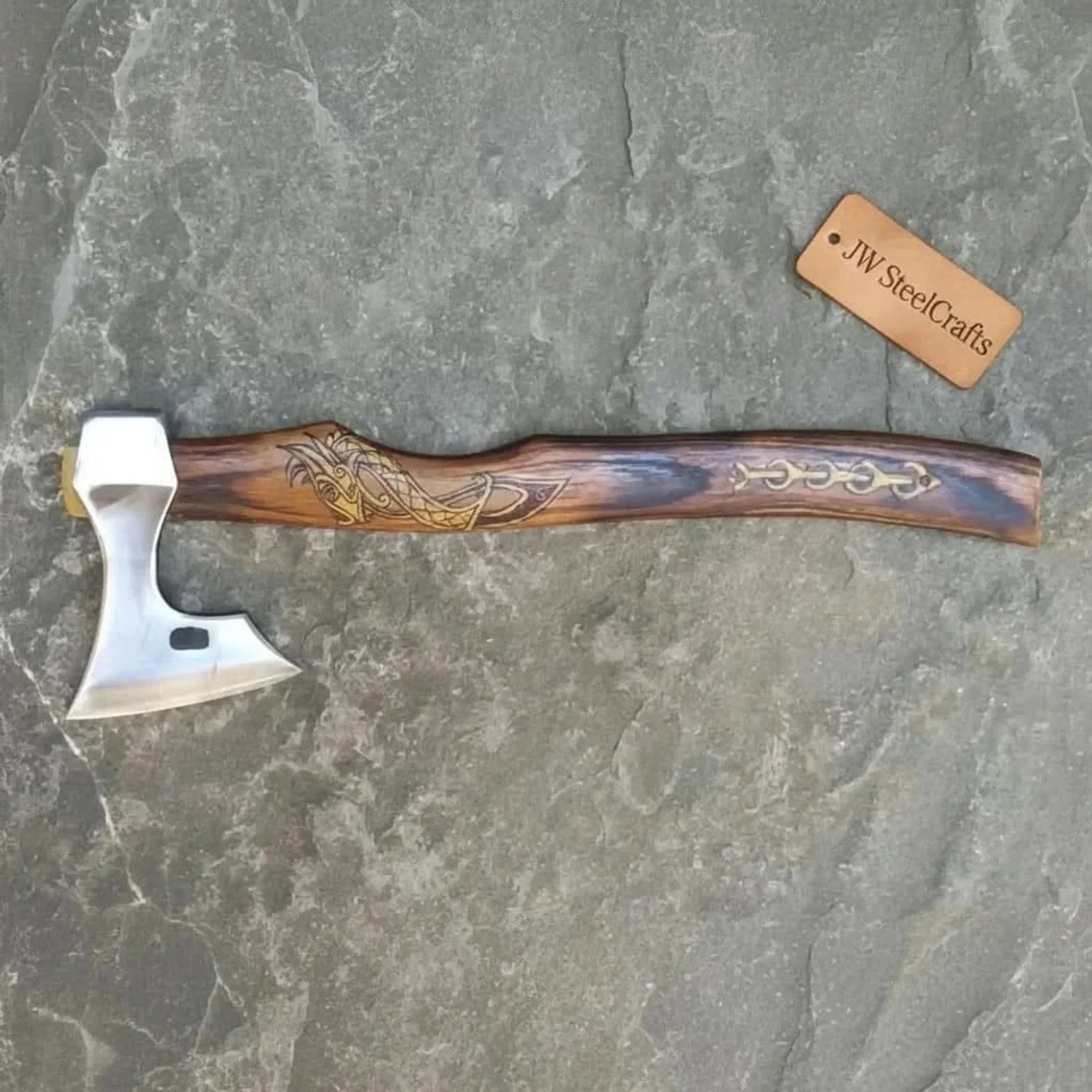 Handmade Viking Bearded Axe – Stainless Steel Head with Engraved Hardwood Handle | JW SteelCrafts by JW SteelCrafts