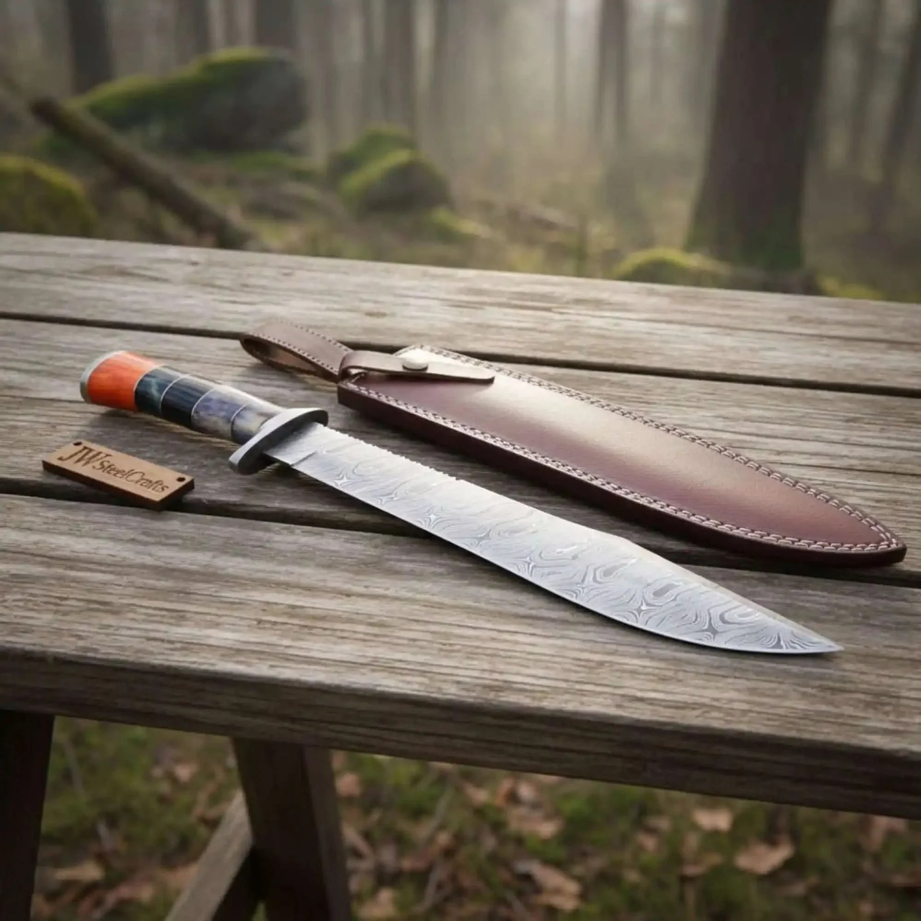 Handmade California Clip Point Bowie Knife with Damascus Steel Blade by JW SteelCrafts