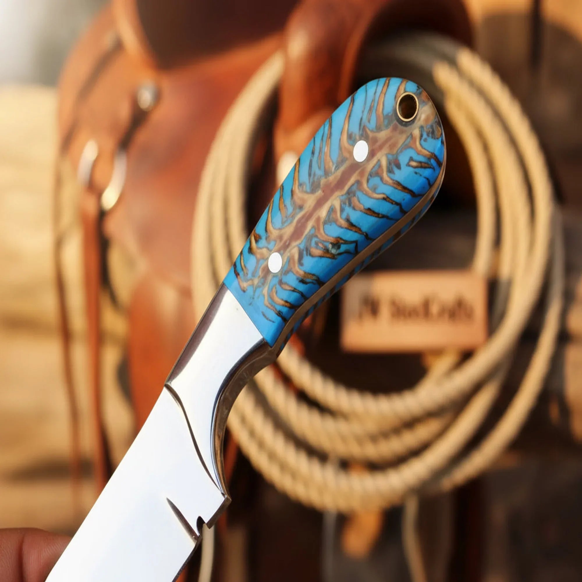 Sundance Turquoise Tracker Knife 10" by JW SteelCrafts, product view 2