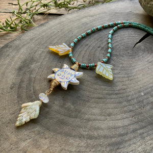 Sol En El Jardin necklace, Folk Ceramic Sun pendant