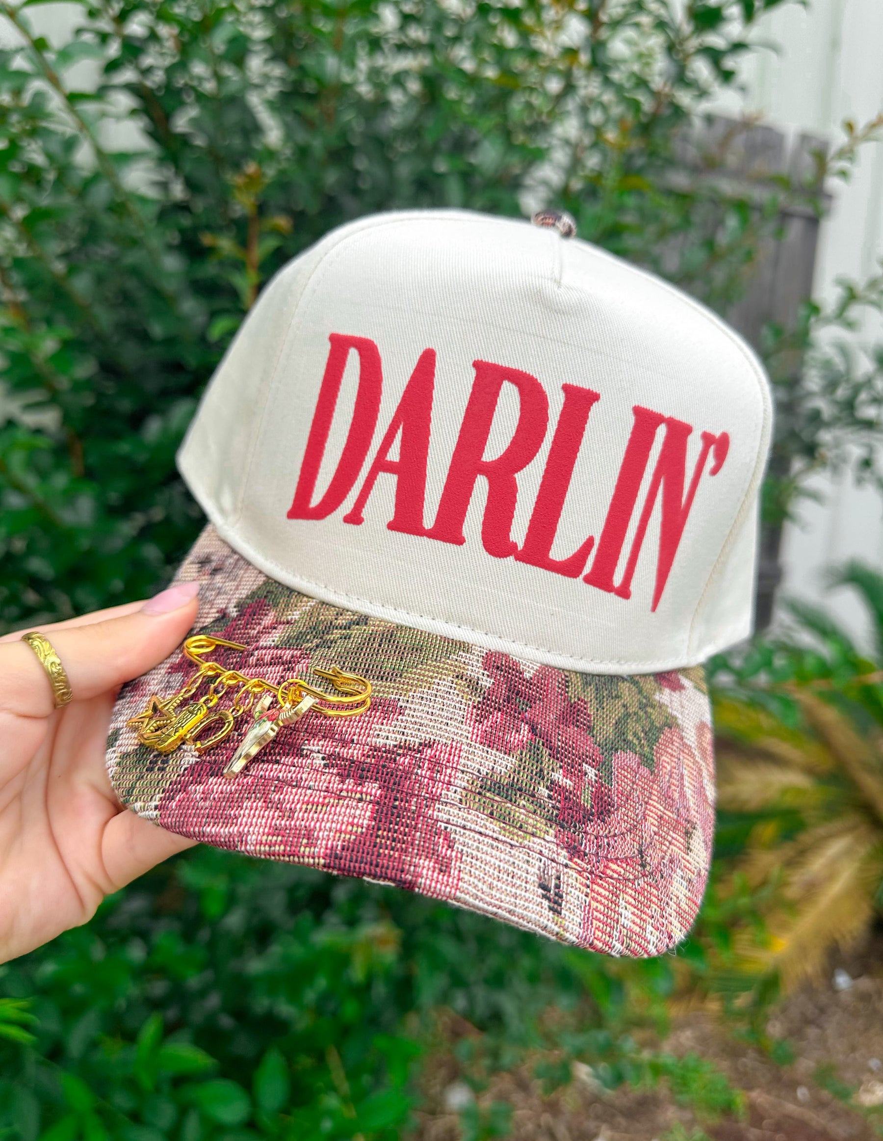 Darlin’ Red Vintage Floral Canvas Trucker Hat by Southern Bliss Company