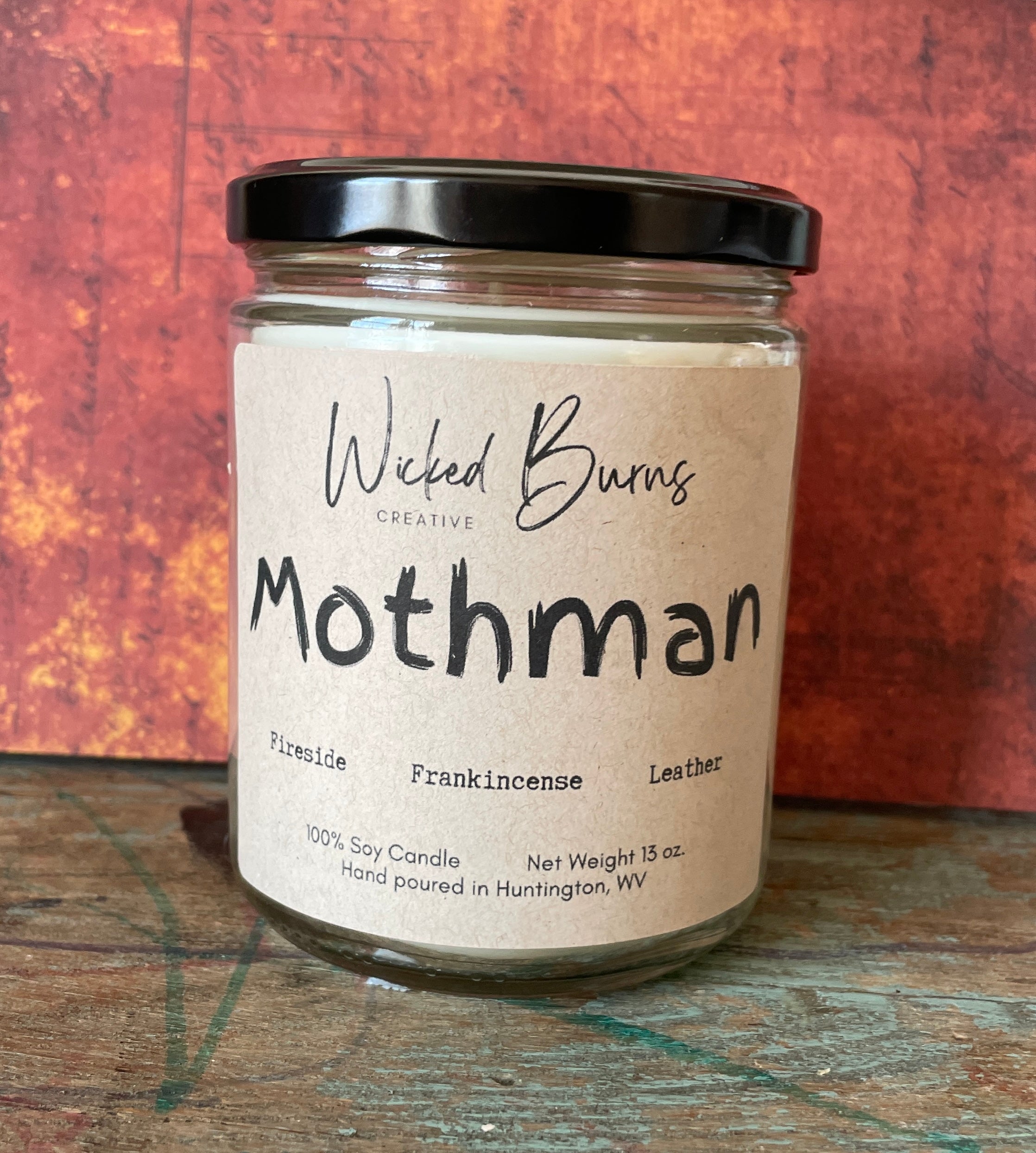 Mothman smoke, leather and oud soy candle