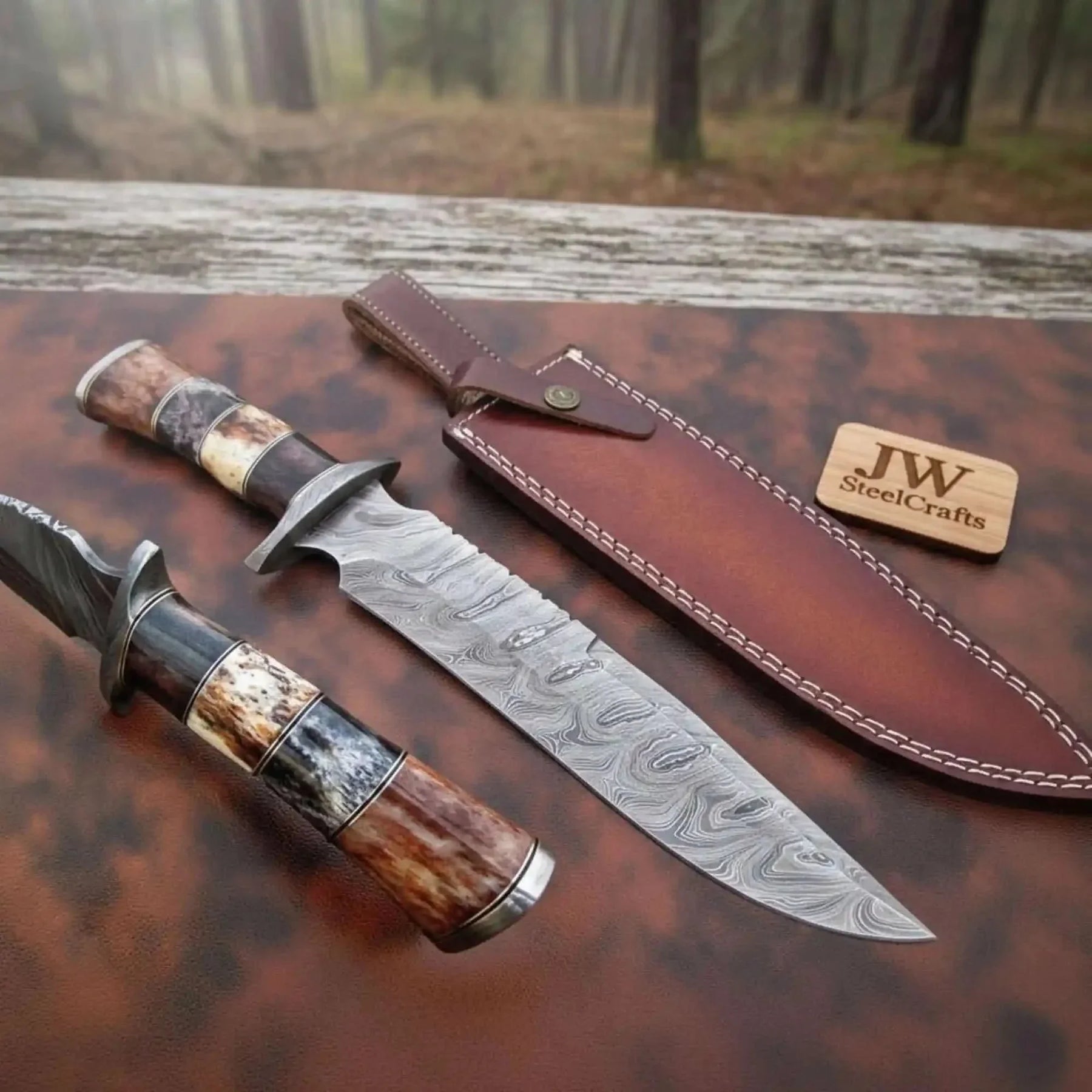 Handcrafted Frontier Clip Point Bowie Knife in Forged Damascus Steel by JW SteelCrafts